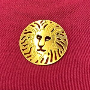 VTG Anne Klein Lion Head Brooch/Pin Open Work Gold-Tone Disc 2” Diameter